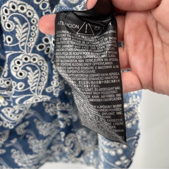 Zara Blue Paisley Floral Embroidered Shirt Dress Cutwork Embroidery Size Small - Picture 11 of 15